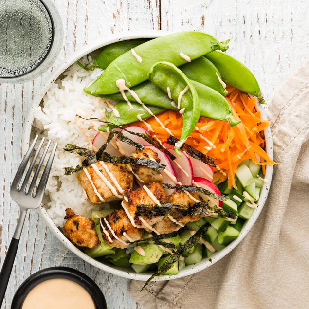 Chicken Poke Bowl with Sriracha Mayo