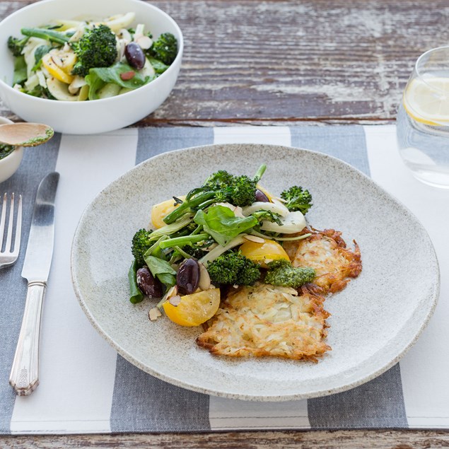 Roasted Vegetables with Baked Feta and Potato Rosti