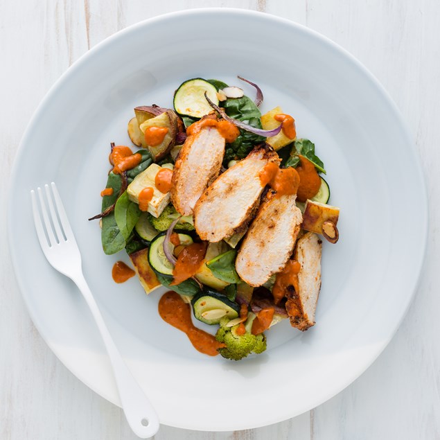 Smoky Spanish Chicken with Romesco Roast Vegetables