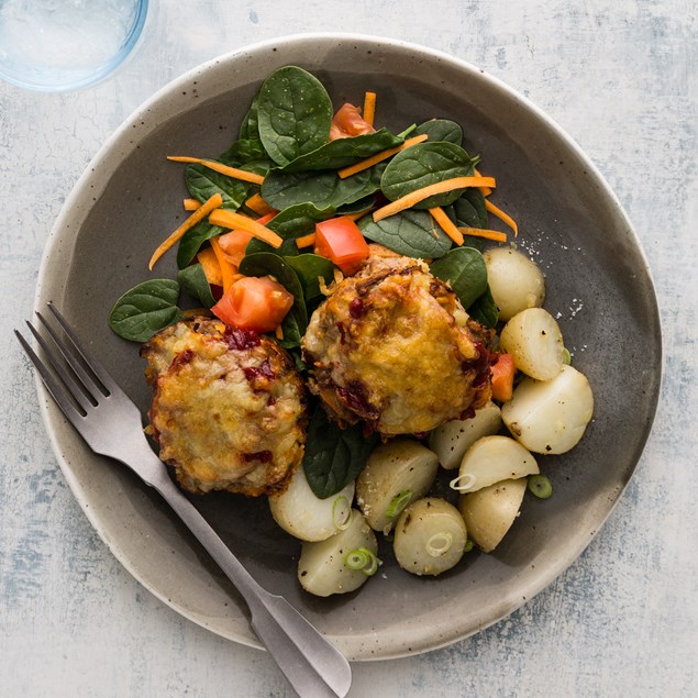 Mini Beef Meatloaves with Baby Potatoes and Salad