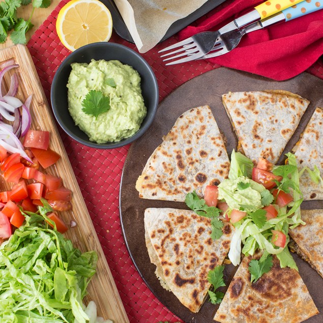 Beef and Vegetable Quesadillas with Guacamole and Salad