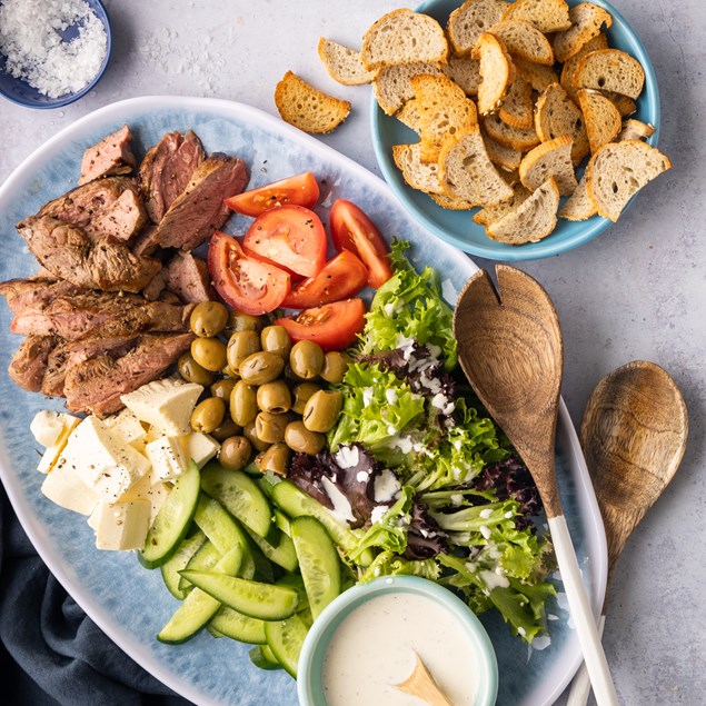 Lamb Steaks with Greek Salad and Tzatziki