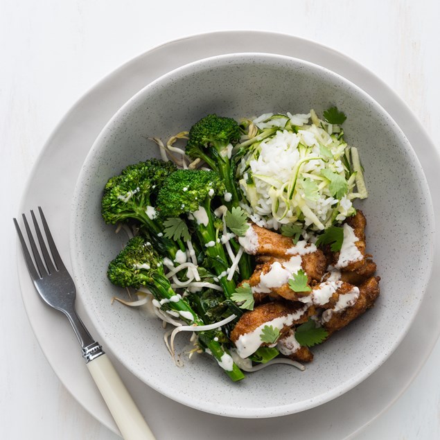 Crispy Chicken Rice Bowl with Sesame Dressing