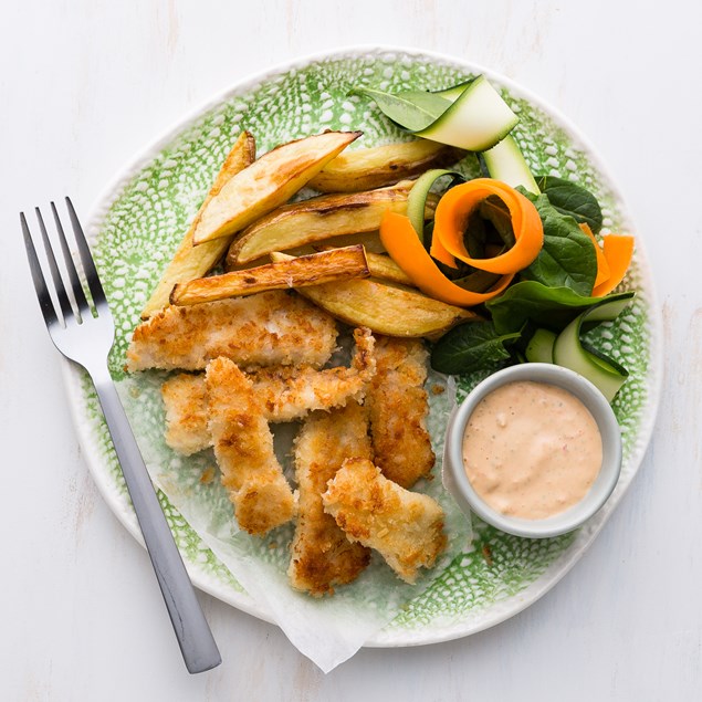 Fish Bites with Baby Roasties and Tartare Sauce