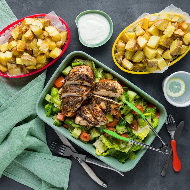 Herbed Chicken with Garlic Yoghurt & Roasties