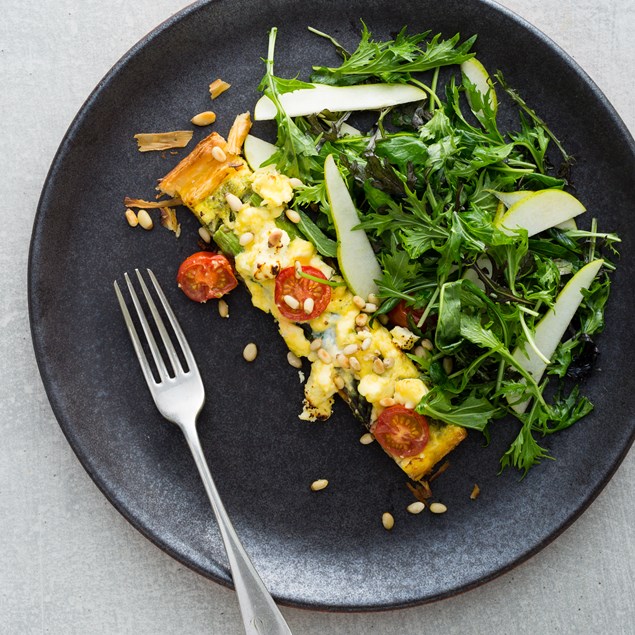 Asparagus, Feta and Pesto Tart with Mesclun Salad