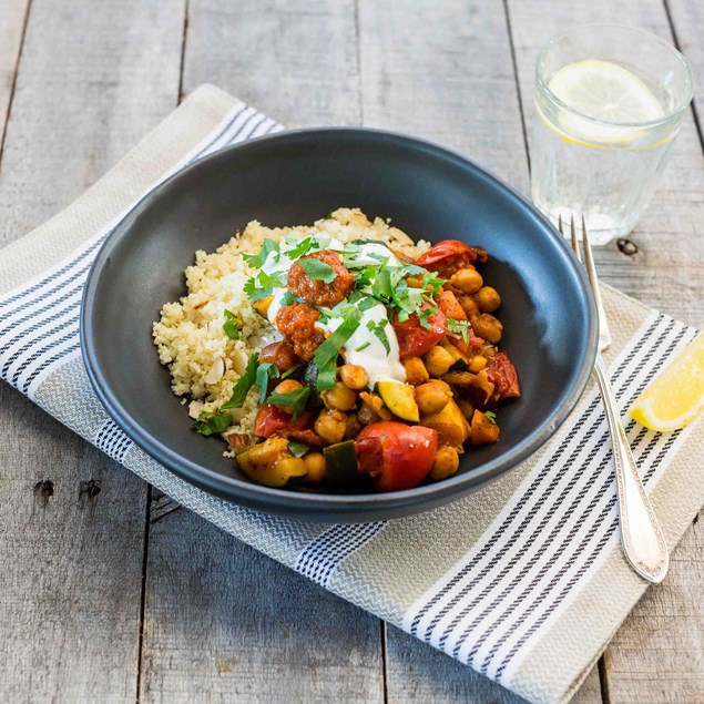 Chickpea Tagine with Tahini Yoghurt and Harissa