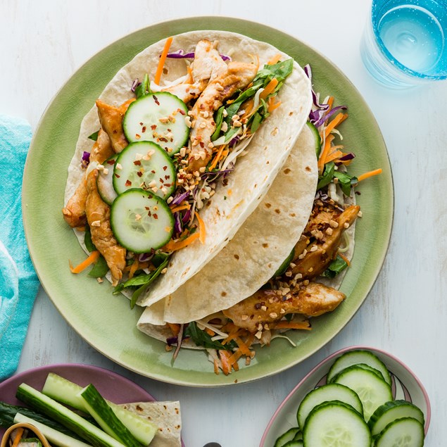 Hoisin Chicken Tacos with Cucumber Pickle