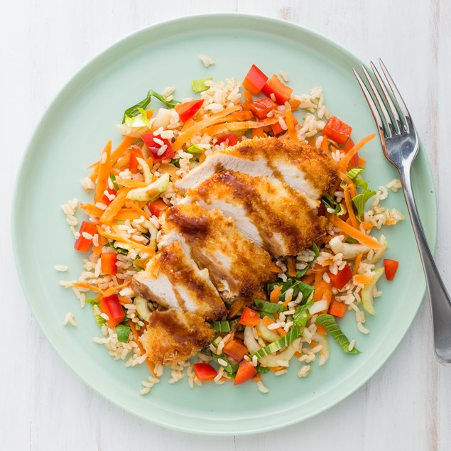 Chicken Katsu with Rice Salad and Katsu Sauce