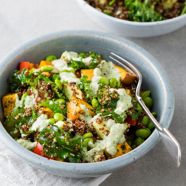 Roast Horopito Kumara Bowl with Quinoa and Avocado Salad