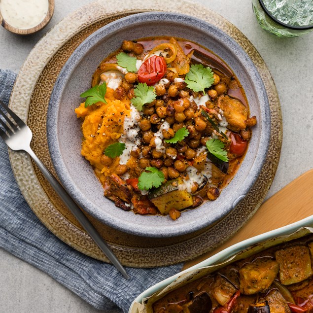 Persian Baked Mushroom Tagine with Mash & Tahini Hemp Drizzle