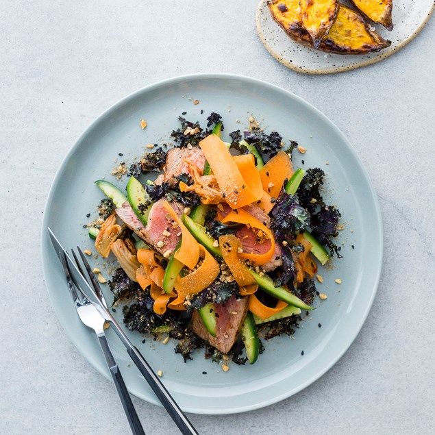 Sriracha Beef Salad with Kimchi and Asian Peanut Dukkah