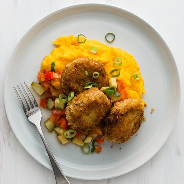 Lamb and Cheese Rissoles with Pumpkin Mash