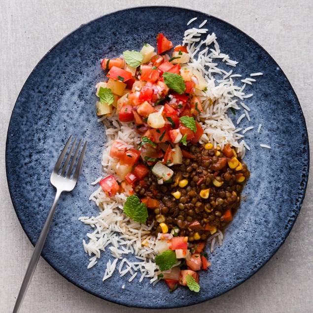 Jerk Lentils with Coconut Rice and Pineapple