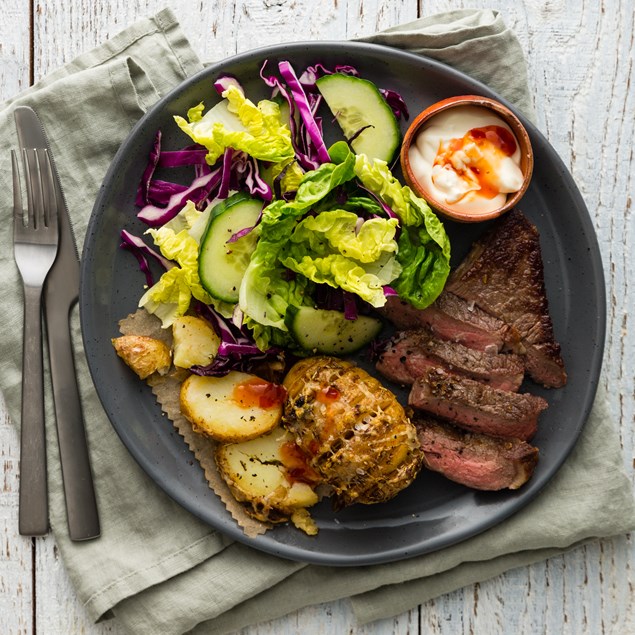 Beef Steak with Hasselback Potatoes