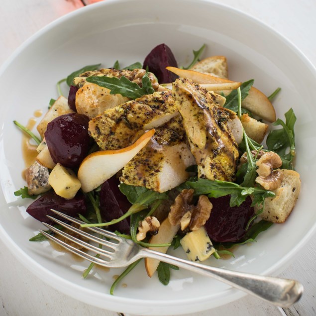 Grilled Chicken with Beetroot, Blue Cheese, Walnuts and Croutons