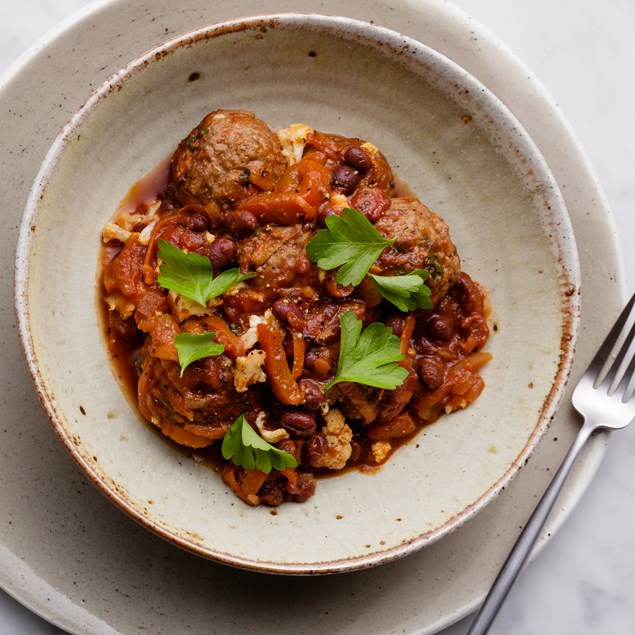 Baked Lamb Albóndigas with Tomato Capsicum Sauce