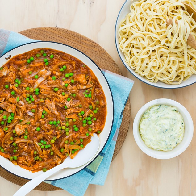 Pulled Pork Ragu with Fettuccine and Courgette Cream