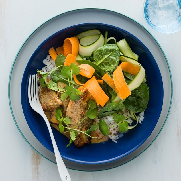 Pan-Fried Fish with Ribbon Salad and Coconut Curry Sauce
