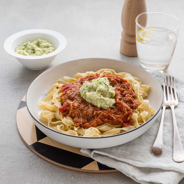 Pulled Pork Ragu with Courgette Cream