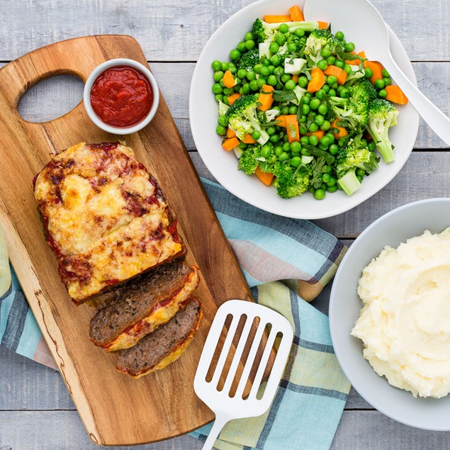 Beef Meatloaf with Mashed Potatoes and Veggies