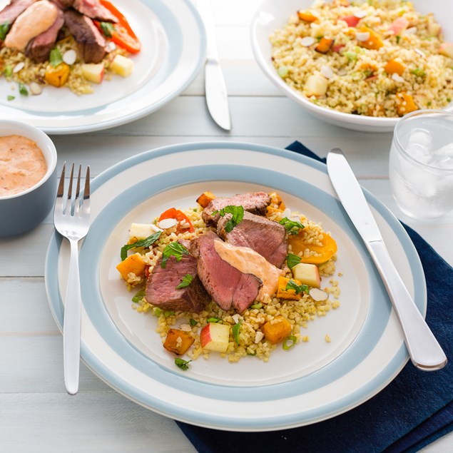 Spiced Lamb Leg Steaks with Crunchy Bulgur Salad