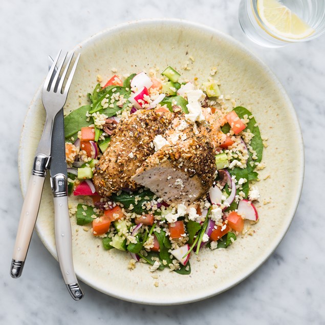 Pistachio Crusted Chicken with Greek Salad