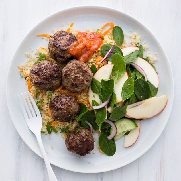 Moroccan Lamb Meatballs with Couscous and Apple Salad 