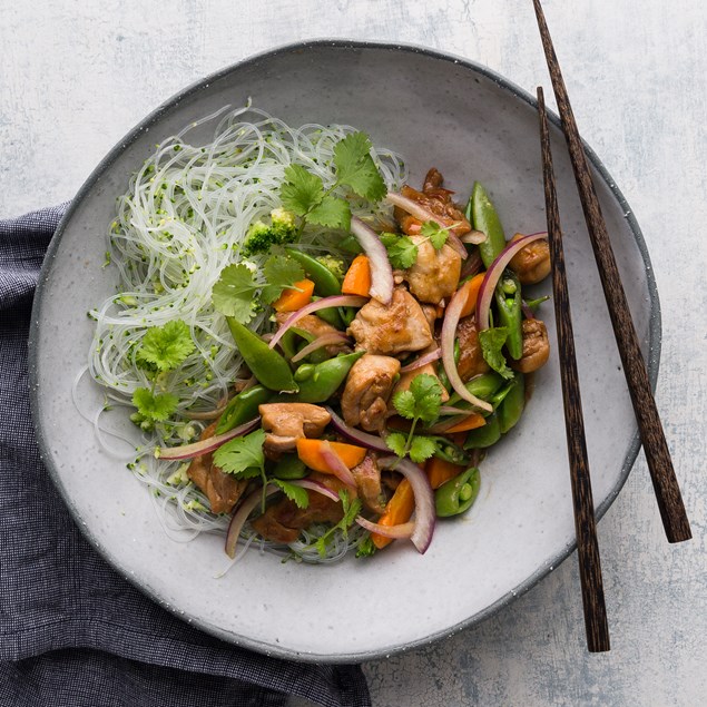 Sticky Orange Chicken with Vermicelli Noodles