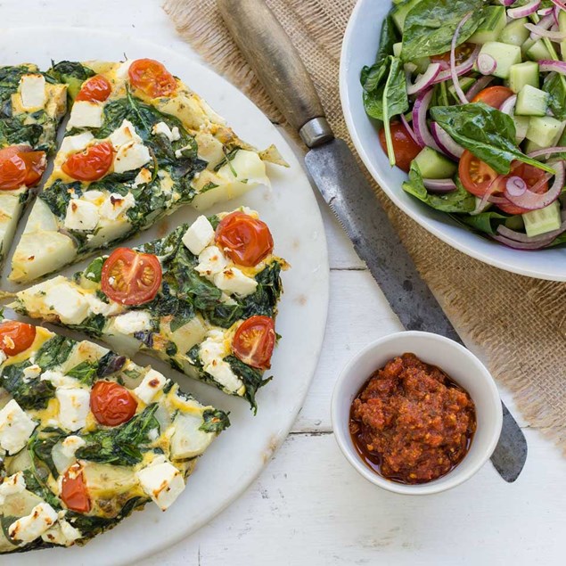 Spanish Potato, Spinach and Feta Tortilla with Salad