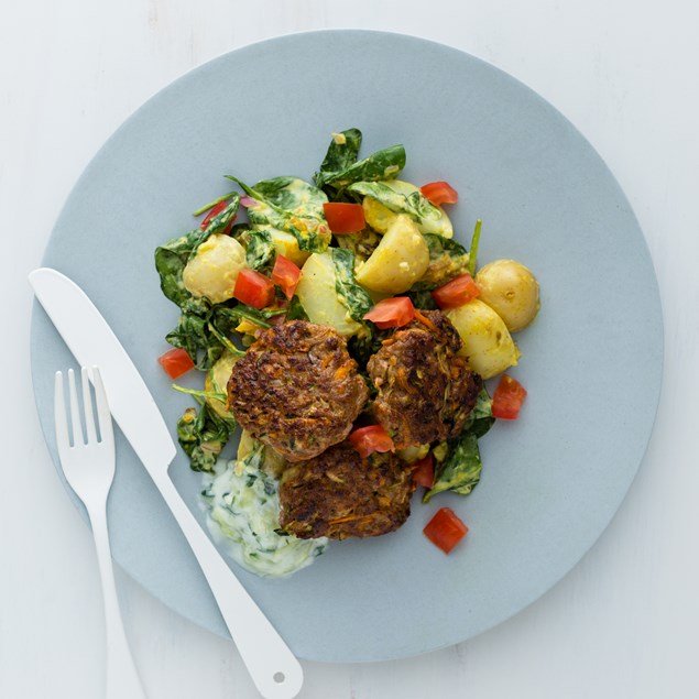 Lamb Cakes with Potato Salad and Mango Chutney