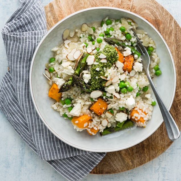 Roasted Veggie Risotto with Garden Pesto