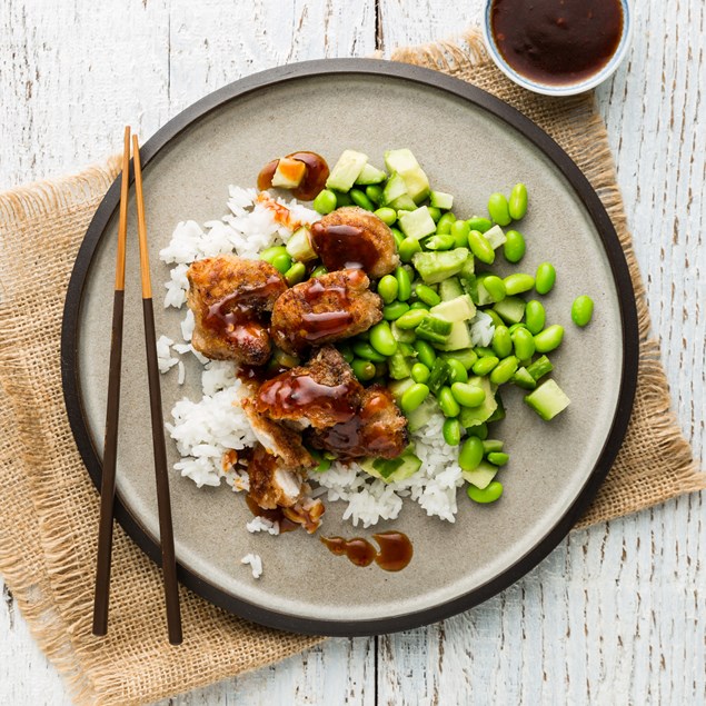 Crispy Asian Chicken with Edamame & Avocado Salad