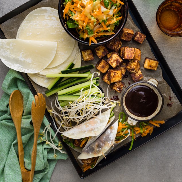 Hoisin Tofu with Chinese Pancakes and Slaw