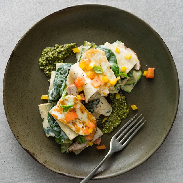 Chicken & Basil Pesto Lasagne with Tomato Salad