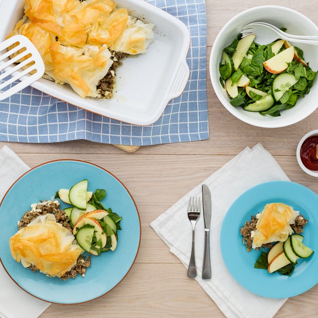 Lamb and Feta Filo Pie with Salad