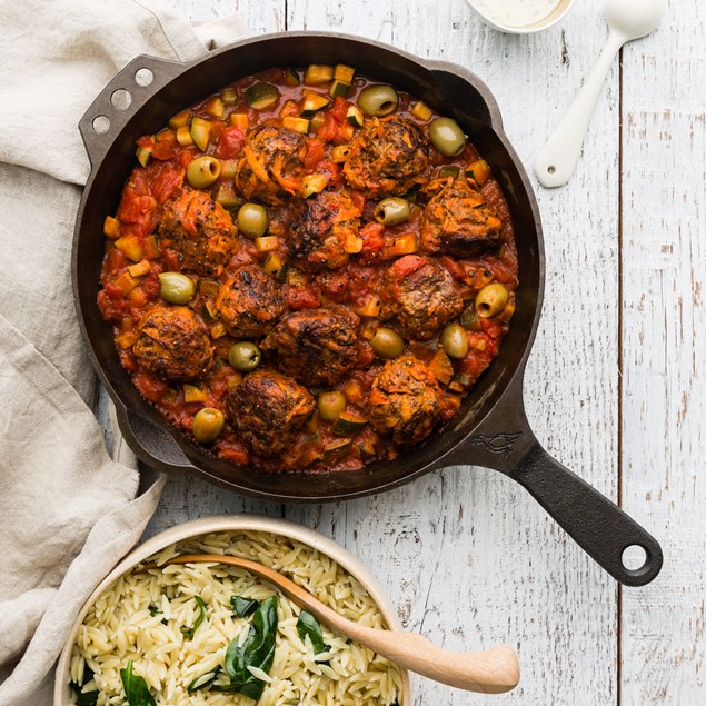 Italian Lamb Meatballs with Orzo Pasta & Pesto Aioli