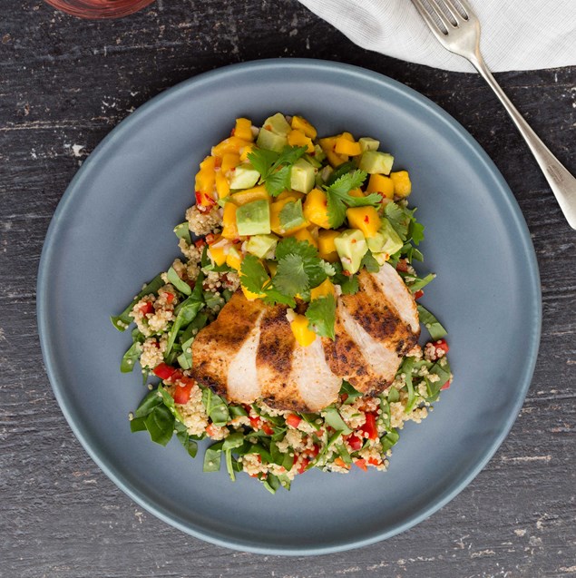 Mexican-Spiced Chicken with Quinoa Salad and Mango Salsa