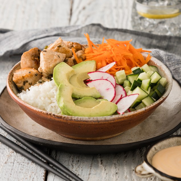 Chicken Poke Bowl with Sriracha Mayo