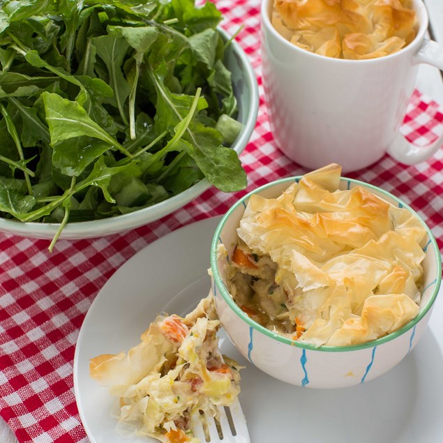 Smoked Fish Filo Pot Pies with Rocket Salad