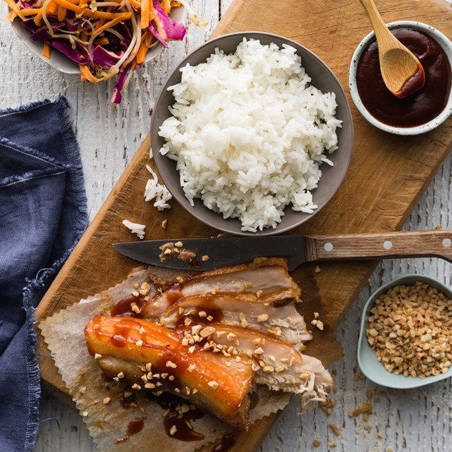 Crispy Pork Belly with Slaw and Asian BBQ Sauce