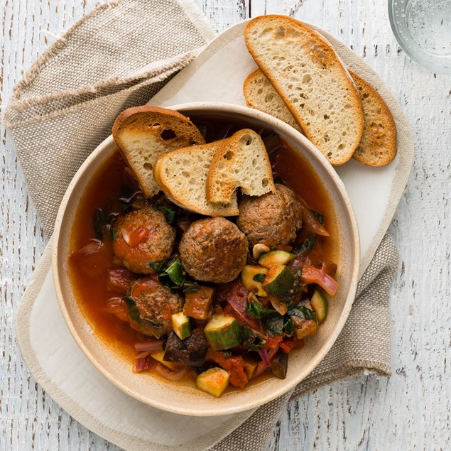 Beef Meatballs with Caponata and Ciabatta