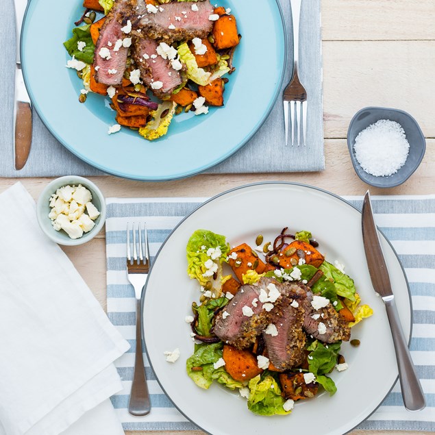 Mustard-Crusted Rump Steaks with Roast Pumpkin Salad