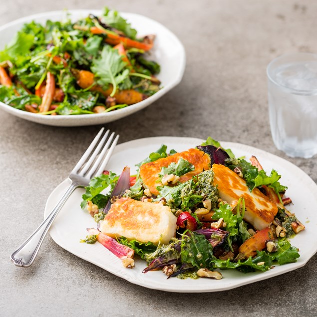 Pan-Fried Halloumi with Roasted Root Vegetables