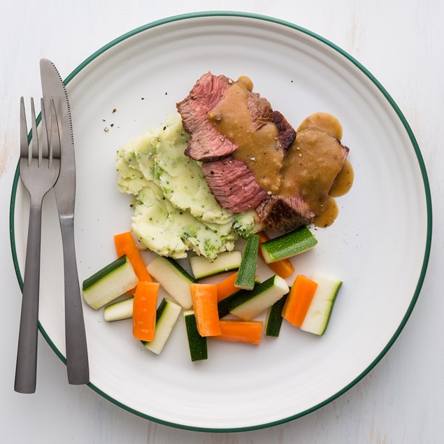 Lamb Steaks with Cheesy Broccoli Mash