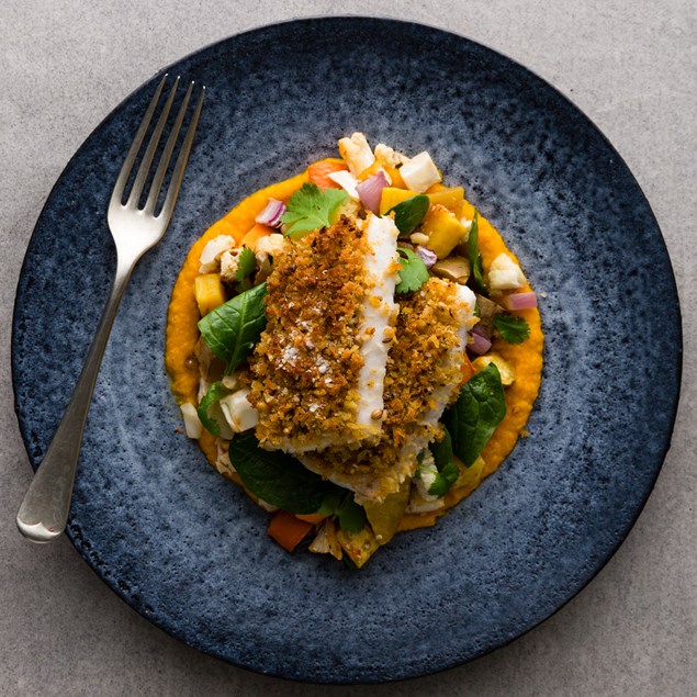 Tunisian Fish with Spiced Carrot Purée and Roasted Cauliflower 