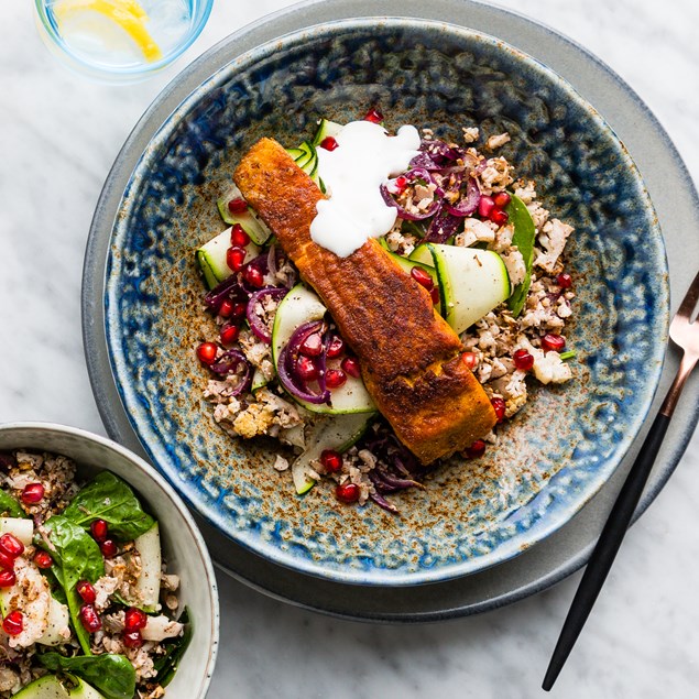 Chermoula Salmon with Cauliflower & Pomegranate Salad