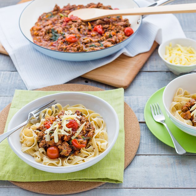 Beef and Bacon Tagliatelle with Hidden Veggies