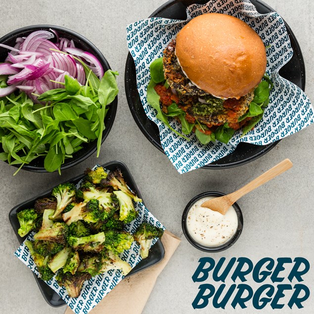 Burger Burger Panko Mushroom Burger with Charred Broccoli
