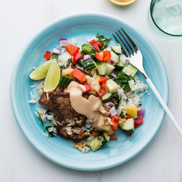 Jamaican Jerk Fish with Coconut Rice & Pineapple Salsa